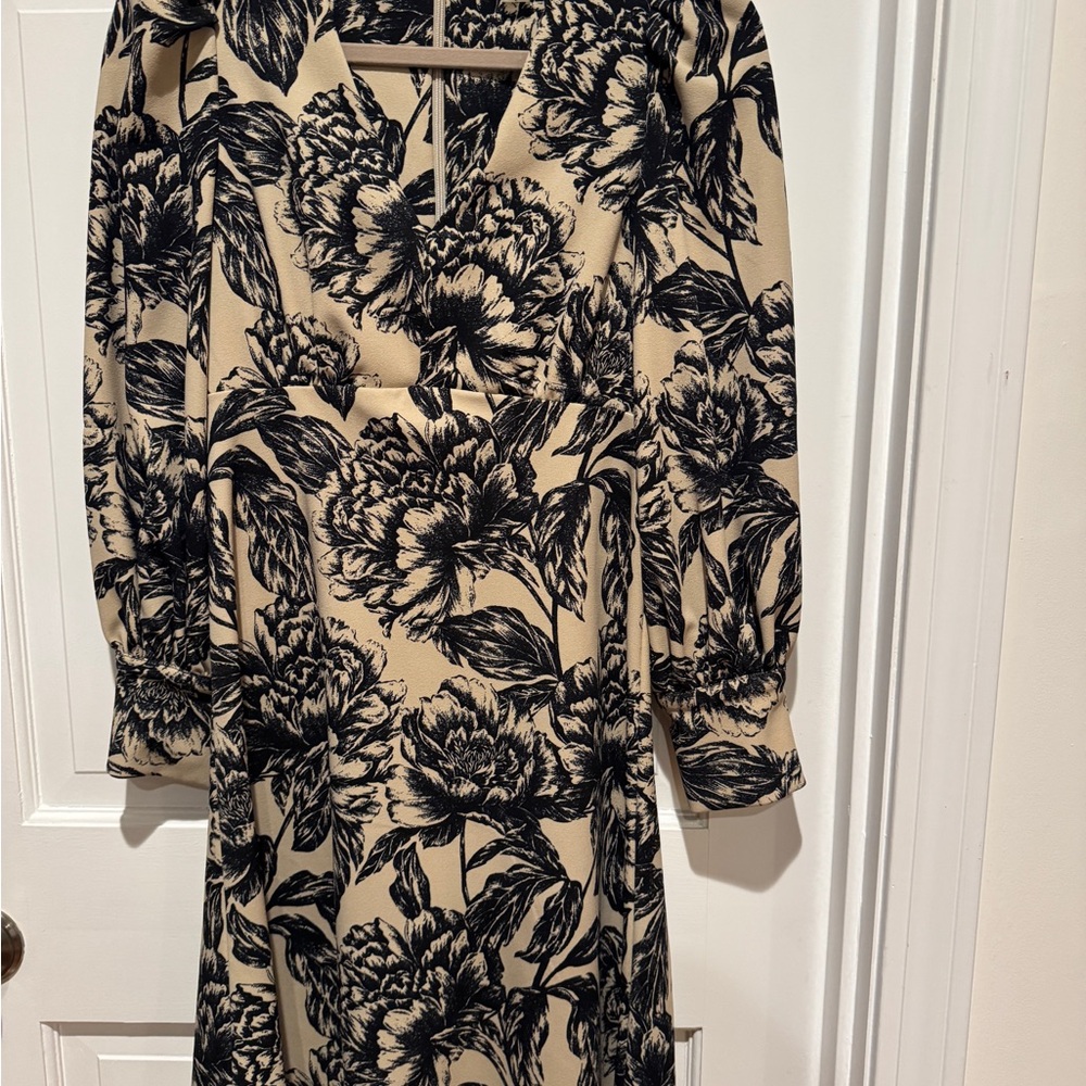 Calvin Klein Black Floral Long Sleeve Dress